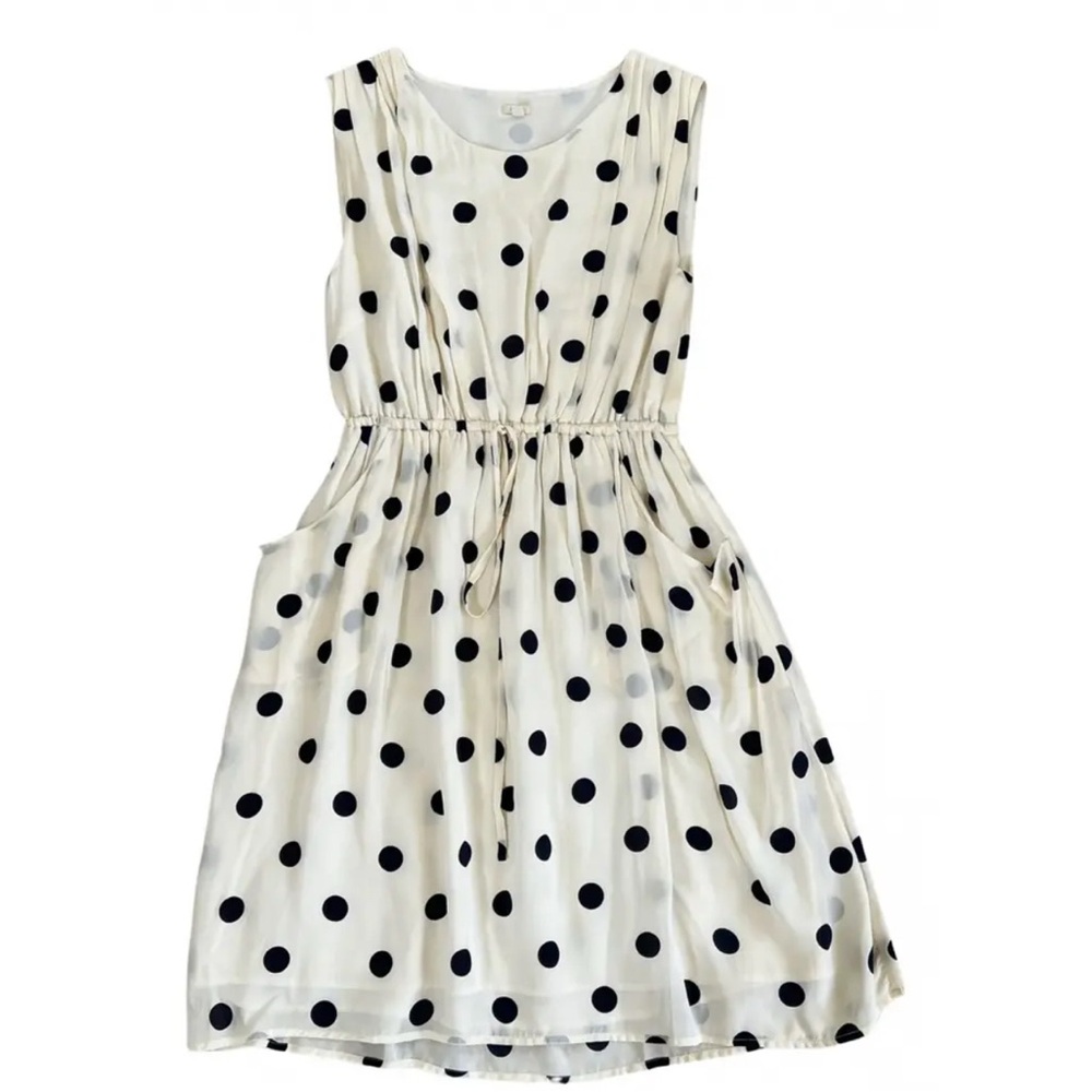 JCrew Women's 100% Silk Creme w/black Polka Dot Sleeveless Mini Dress